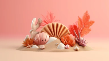 3d abstract summer nature beach object clipart with Gradient Color Overlay Background, minimal, soft color, artistic, high resolution, 8K, Canon 5d Mark IV 35mm IS F1.4 lens,