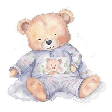 cute watercolor sketch clipart of a teddybear in pajamas sleeping thats hand drawn