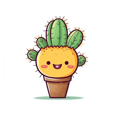 Embrace the summer spirit with an adorable clipart illustration featuring a cute cactus in a vibrant cartoon style against a clean white background. Picture a delightful cactus with a smiling face and lively eyes, radiating the joyful vibes of the season. Utilize a bright and lively color palette, featuring shades of vibrant greens, sunny yellows, and playful pops of colors like pinks or oranges, to capture the vibrant essence of a summer day. Enhance the composition with elements like sunglasse