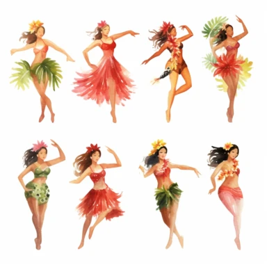 Hula dancers watercolor clipart single design 8k