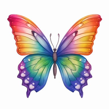2D Clipart, Cute rainbow butterfly, no shadow