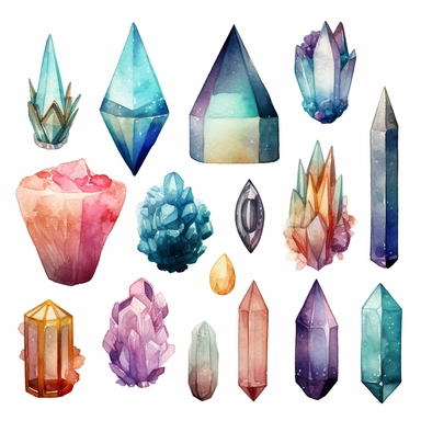 crystals and mineral watercolor clipart. esoteric.