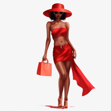 full body fashion black girl in a red bikini clipart, hd