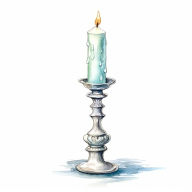 one single beautiful candlestick, watercolor, line art, Clipart, white background