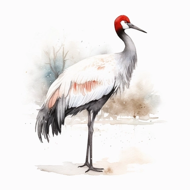 Watercolor red-crowned crane clipart, high resolution, 8k