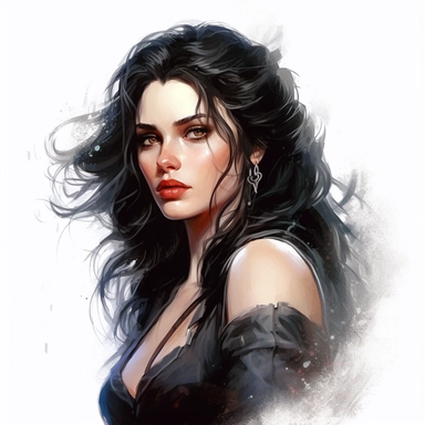 beautiful stunning pretty young woman as yennefer from The witcher character, paint art style, clipart, white background, superrealistic, one of a kind