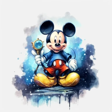 Watercolor Mickey Fantasy Png Clipart, Printable Fairytale Disney Mickey Art Print Svg, Magical Storybook Scrapbook Ephemera, isolated, cyberpunk style, isolated, 4k