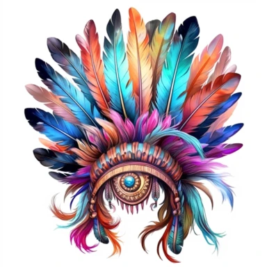 Cute Beautiful Native American Feather Headdres Sublimation Clipart,Cartoon, hyper realistic, intricate detail, illustration style,high solution,on the white backgroundv