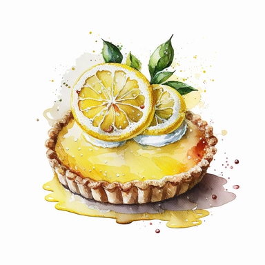 tart au citron, watercolour clipart, white background