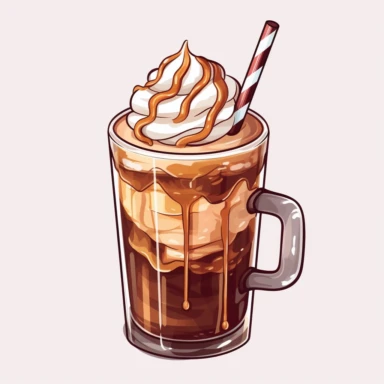 clipart of coffee cup. TRANSPARENT PLASTIC coffee cup with ice mocha latte in it. whipcream on top , straw , 2D VECTOR ART ,high detial, 8k