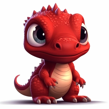 create a cute angry red baby dinosaur , dark colors, deep eyes, clipart on white background