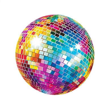 glitter disco ball, detailed, colourful, clipart, white background