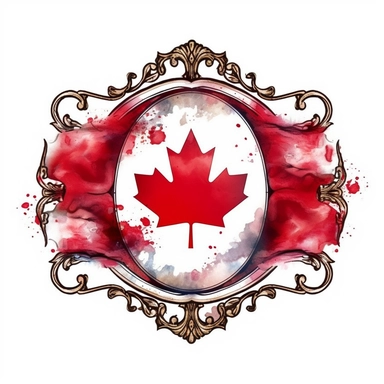 Watercolor A Canadian flag with a Victorian-style frame Clipart desert cartoon t-shirt graphic, vector, contour, isolated on a white background