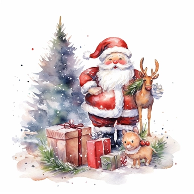 Water Color Santa Claus Christmas tree Gift-giving Reindeer Candy canes Stockings Snowflakes Gingerbread cookies Mistletoe Christmas lights Wreaths Snowman Christmas ornaments Yule log Christmas stockings Clipart