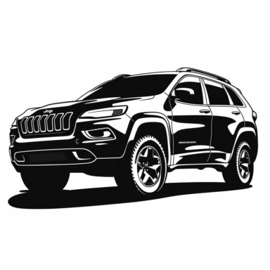 2021 Jeep Cherokee car black SVG, angled front view , black with white background, SVG Dxf EPS Png Cdr Ai Pdf Vector Art Clipart instant download Digital Cut Print File Cricut Silhouette