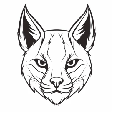 simplified monochrome outline of a cute front facing highland lynx cat head, clipart, svg cut file