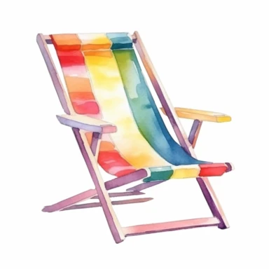 Watercolor Summer Lawn Chair clipart, Minimalist, bright colors, isolated white background, 8k