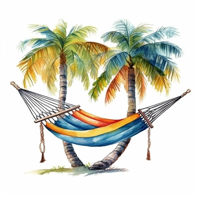 watercolor colorful clipart of a relaxing hammock, hd, on white background