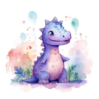 cute watercolor hard drawn minimal 2d dinosaur clipart illustration 8K