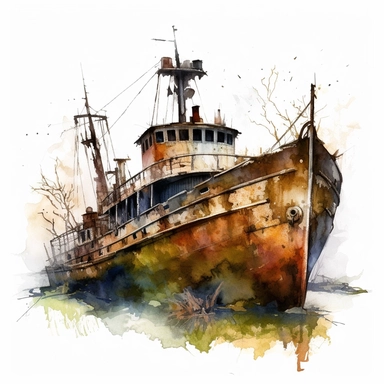 watercolor clipart ship wreck abandoned