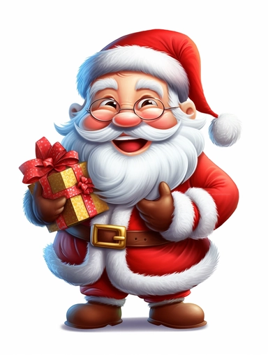Create a heartwarming clipart of a cute and cuddly Santa Claus, spreading joy and love this holiday season, white background