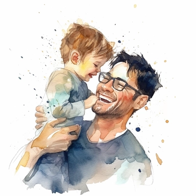 Father and child sharing a special moment of laughter or tickles, water color style, clipart, white background