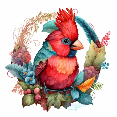 Cute colorful baby cardinal bird sublimation Clipart design, colorful coral around the cardinal bird , 8k