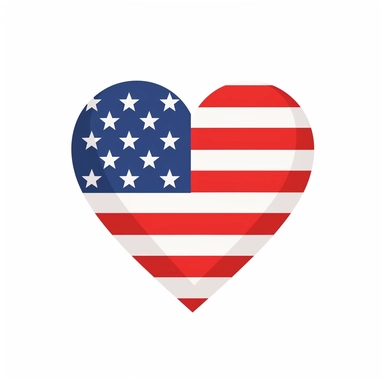 heart with american flag, clip art, flat vector style, white background