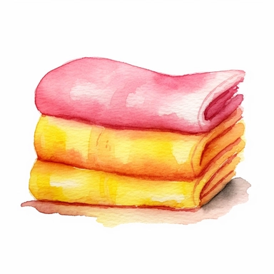 basic watercolor pink towel with yellow accent in minimal hand drawn style, Etsy, textured, clipart, white background