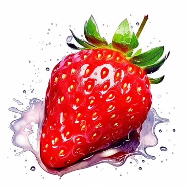 one clipart strawberrie on a white background, in the style of wlop, southern countryside, collage-oriented, sterling silver highlights, colorful caricature, emotionally-charged brushstrokes, hyper-realistic animal illustrations, no watermark, text, words, paintbrush, 300 DPI, typography, the images do not stick together, no text in the picture