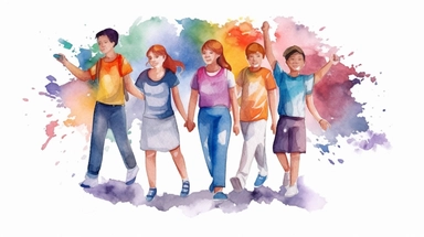 Watercolor youth 5 people, world youth day,banner ,clipart, white background