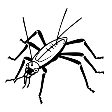[Theme: bug] true crickets insect, simple clipart, coloring book for kids, minimalist vector line art, thick solid black lines, black and white, isolated on white background