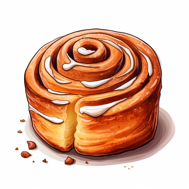 cinnamon roll, sourdough bread, clip art, cartoon, white background