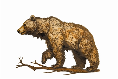 a grizzly bear made from tree branches. Clipart Style. Empty Background. Detailed.