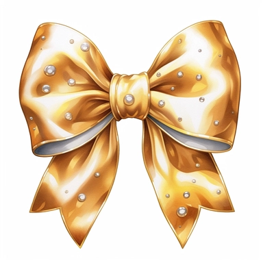 watercolor ultra realistic and hyper detailed illustration of a gold bow with white accents, clipart, white background