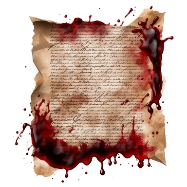 bloody letters, old parchment paper, clipart, white background