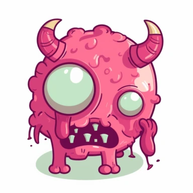 2d pink bubblegum cow zombie monster mutant on white background drawing in microsoft paint , no shadow, flat picture, clipart