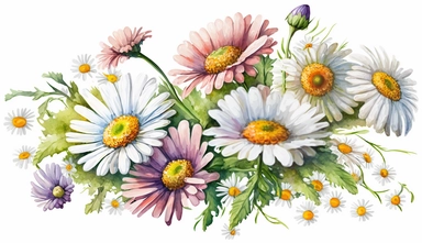 watercolor daisy flowers bouquet, isolated, white background, clipart, vibrant colors
