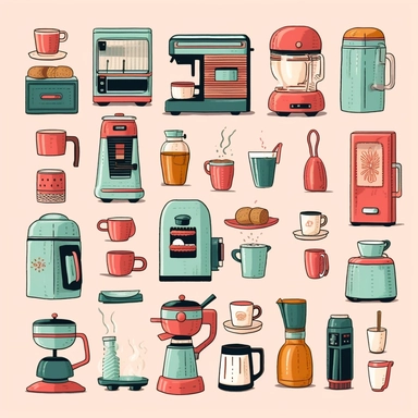 coffee, clipart designs, clipart Arrangements, vintage colors, small detail, retro, minimalist, Wes Anderson color