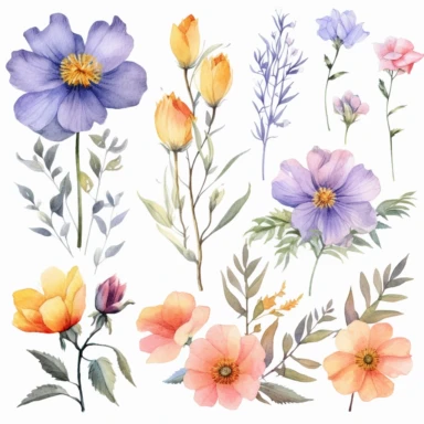 Clipart, vintage, watercolor, May Flower illustration, hand drawn, texture
