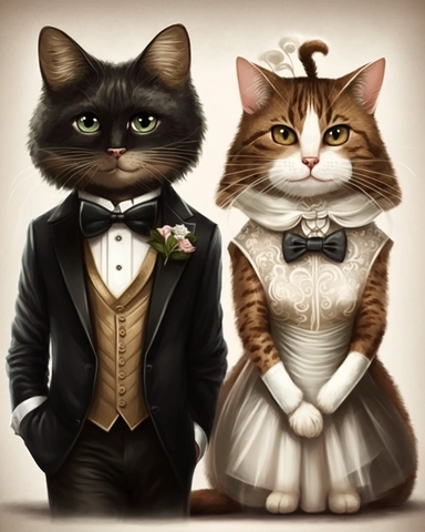 clipart of bride is a cat with a wedding dress on the groom is a cat with a tuxedo on a cat getting married