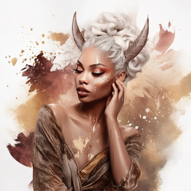 boho fantasy female elf african American clipart with pointy ears, beautiful, gold, white and, ash hair with beautiful glittery clothing in deep burgundy, white, rose gold , and splashy watercolour background
