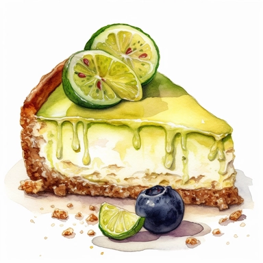 create a beautiful one of a kind high quality extremely detailed watercolor clipart image of a delicious avocado cheesecake, make the avocado cheesecake look delicious and refreshing, pay close attention the graham cracker crust, PNG, commercial use, white background, no text, no font, no watermark, white background, no text, no font, no watermark, white background