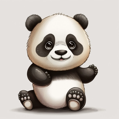 little panda character, drawn panda, panda bear clipart, children's book illustration style, simple, cute, full color, happy, smiling, no background, standing on his feet