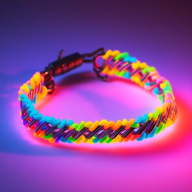 vintage 90s friendship bracelet, bold colors, retro neon style, photorealistic, high-resolution photography, transparent background PNG clipart – ar 16:9