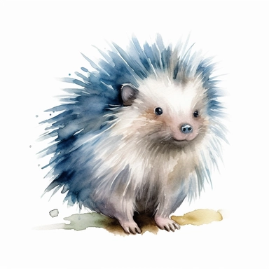 cute watercolor porcupine clipart, white background