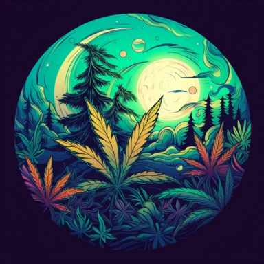 cartoon effect, logo, circle, cannabis, medical, clipart, moon light, nice colours, details