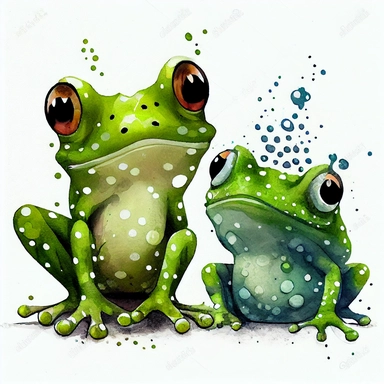 two funny green eerald with diamond shine color, magic royal frog with funny dots, cartoon style, white background, black outside lines, designs, white background, watercolor pencil drawing, small details, digital art, clipart, super acurate, –testp, pixar,
