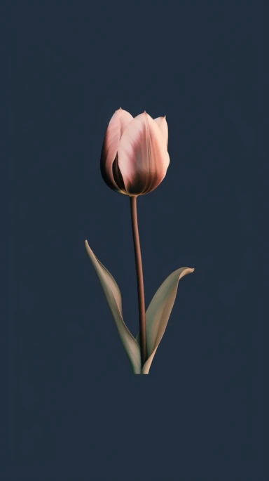 cute aesthetic minimalist iPhone wallpaper, featuring a single tulip watercolour clipart, pink, dark blue and brown elegant shades, gold edges
