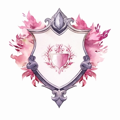 watercolor clipart, shield shaped, white background, ribbon crest frame